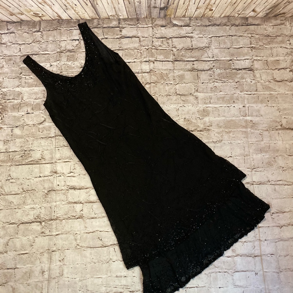 Cameron Blake Black Silk Beaded Midi Evening Dress Size Eights.